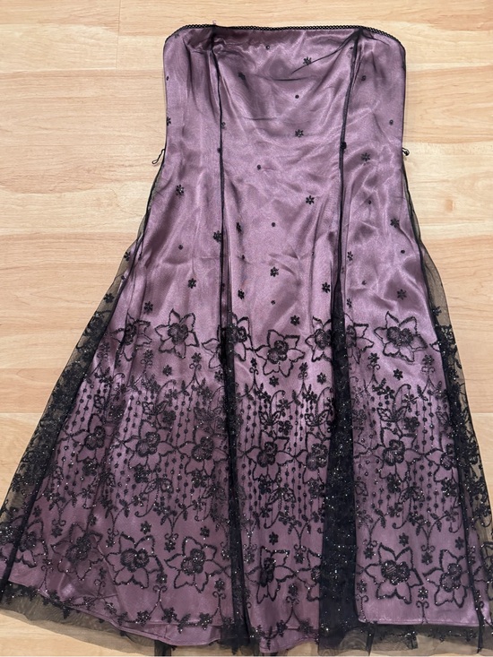 Adrianna Papell Dresses & Skirts - 90s Strapless Pink Midi Dress Black Tulle Glitter Overlay Whimsigoth Size 12